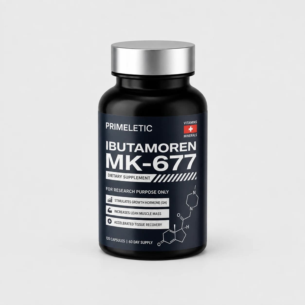 Primeletic Ibutamoren MK-677 bottle, 120 capsules, 60-day supply