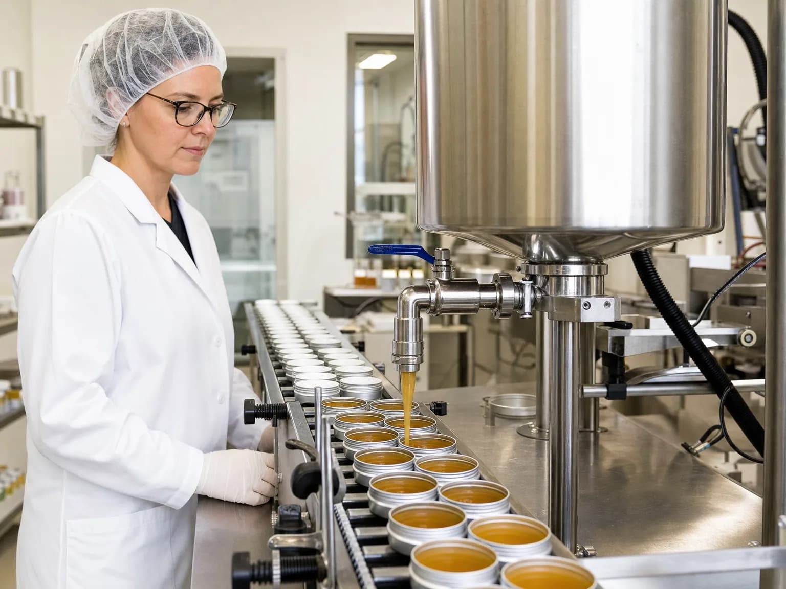 Technician inspecting production in a clean manufacturing facility