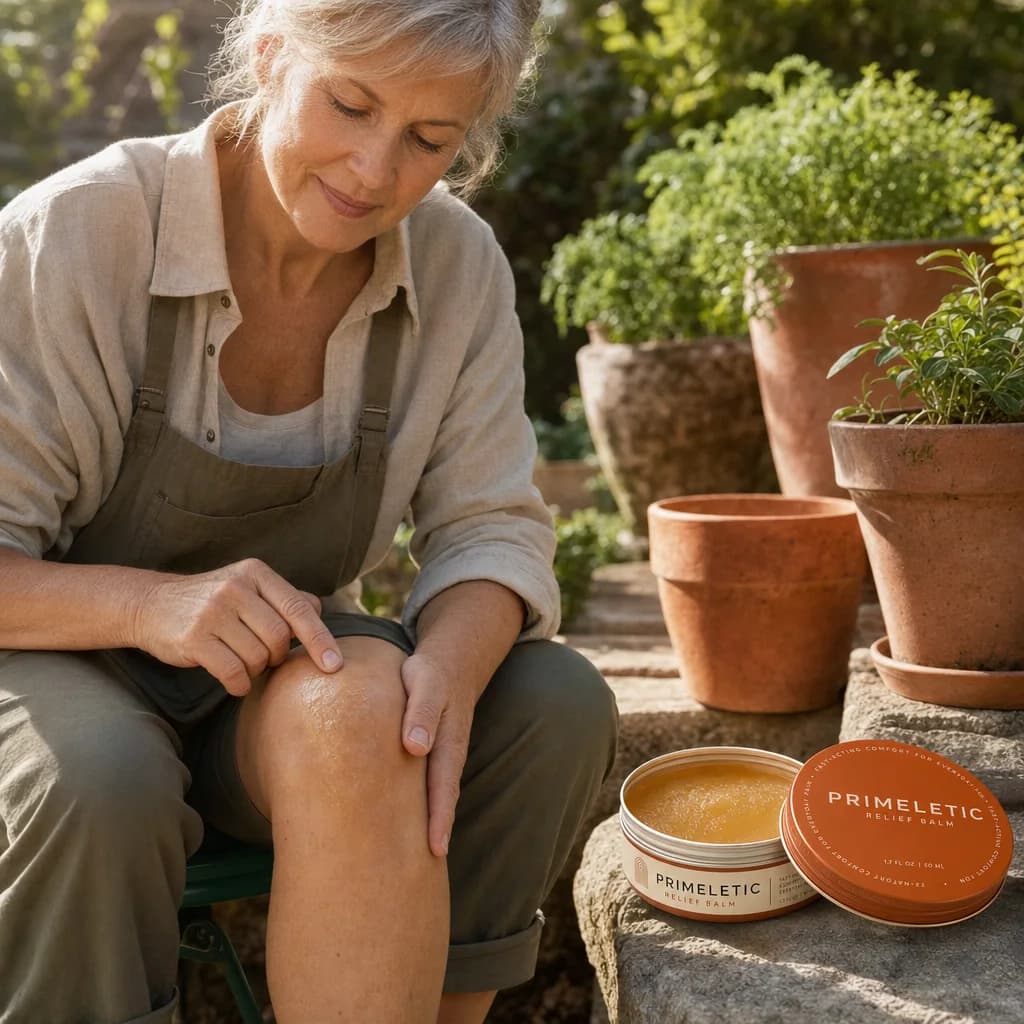 Kneeling in the garden, working balm into a knee, the open tin on the ground beside